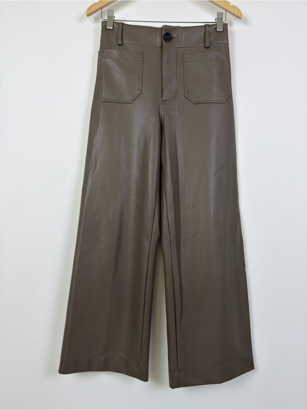 Maeve Anthropologie Colette Faux Leather Wide Leg Pants Women’s 26 Taupe